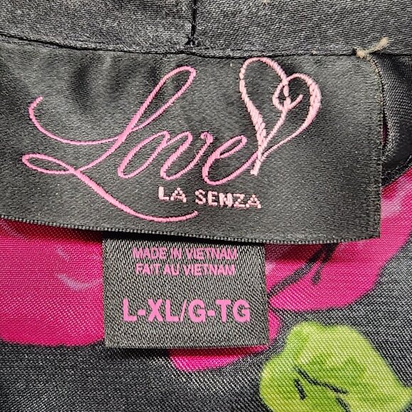 Love La Senza Pink Black Kimono Robe L/XL Floral Satin Wrap Around Lounge wear - Picture 8 of 11
